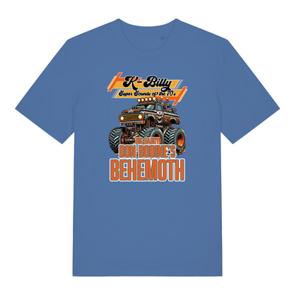 blue graphic t-shirt with a monster truck design and the slogan 'k billy super sounds of the 70's'