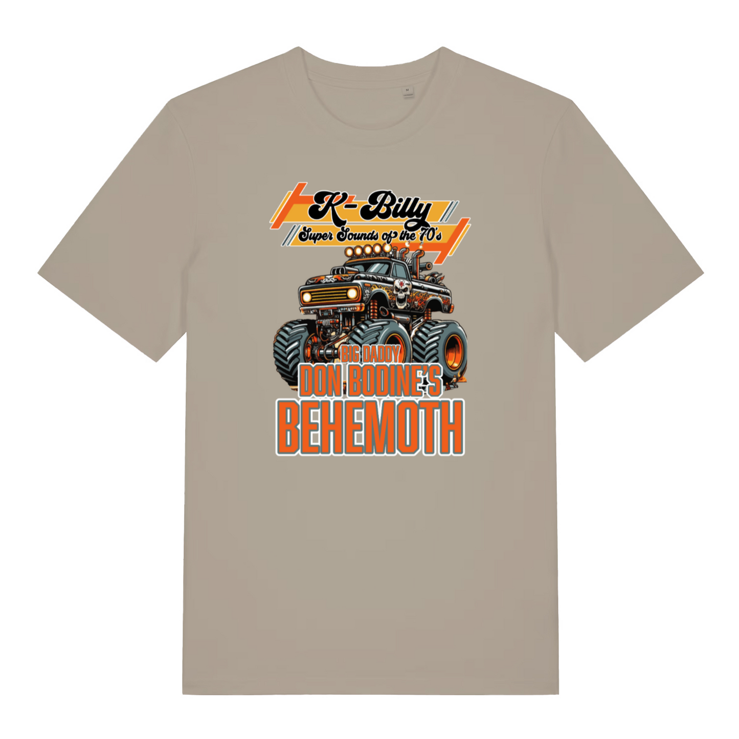 stone graphic t-shirt with a monster truck design and the slogan 'k billy super sounds of the 70's'