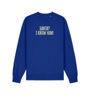 blue christmas sweater with the slogan 'santa i know him'