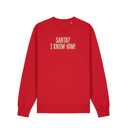 red christmas sweater with the slogan 'santa i know him'
