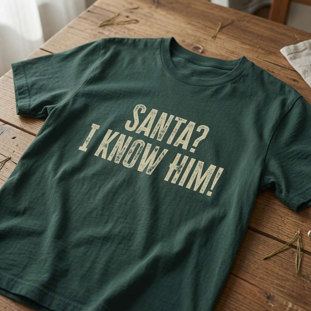 Green Santa? I Know Him! t-shirt on wood, fun mens cheeky christmas day film slogan gift