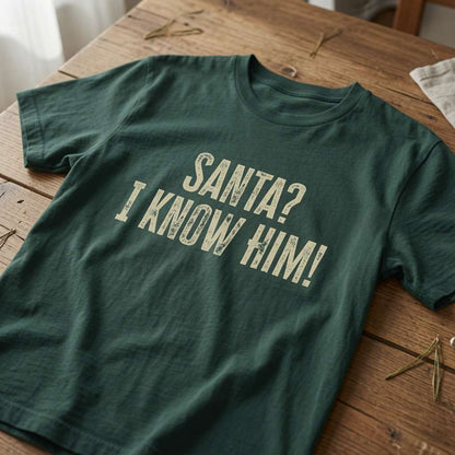 Green Santa? I Know Him! t-shirt on wood, fun mens cheeky christmas day film slogan gift