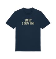 navy christmas t-shirt with the slogan 'santa i know him'