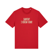 red christmas t-shirt with the slogan 'santa i know him'