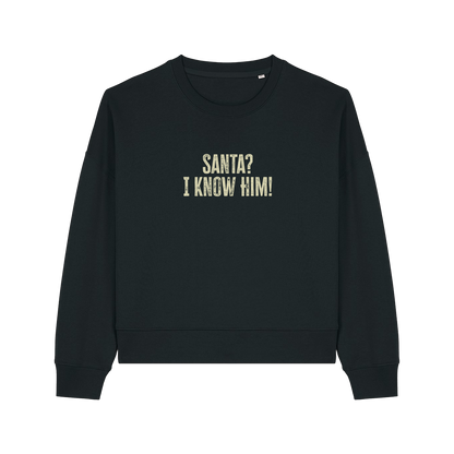 black christmas sweater with the slogan 'santa i know him'