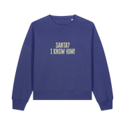 blue christmas sweater with the slogan 'santa i know him'