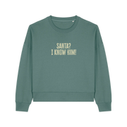 green christmas sweater with the slogan 'santa i know him'