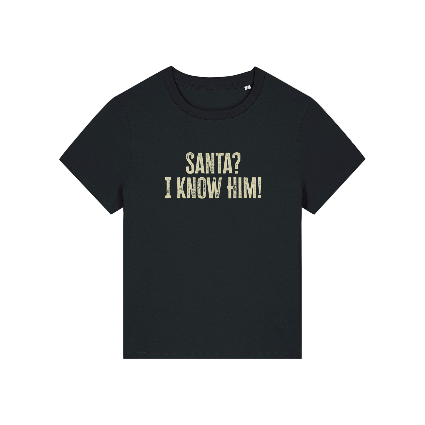 black christmas t-shirt with the slogan 'santa i know him'