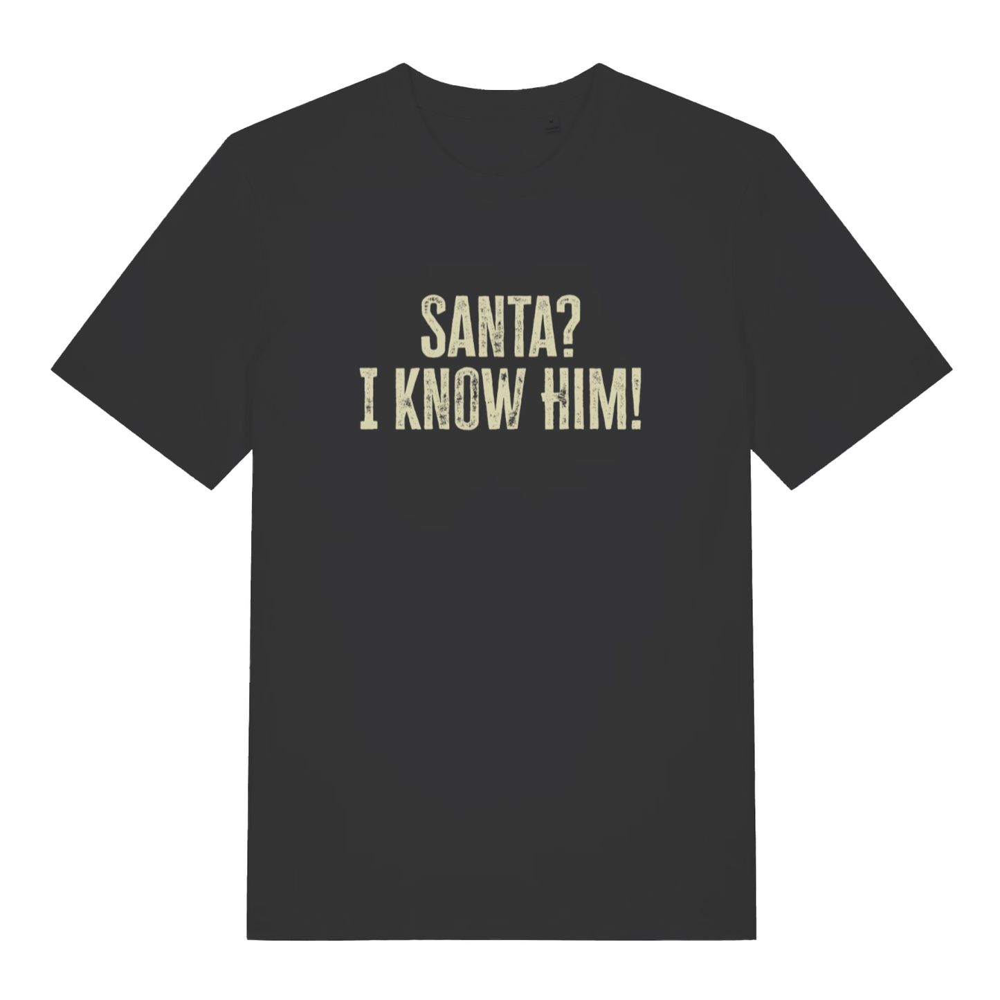 Black women's Santa? I Know Him! funny graphic t-shirt featuring classic “SANTA? I KNOW HIM!” festive text  
