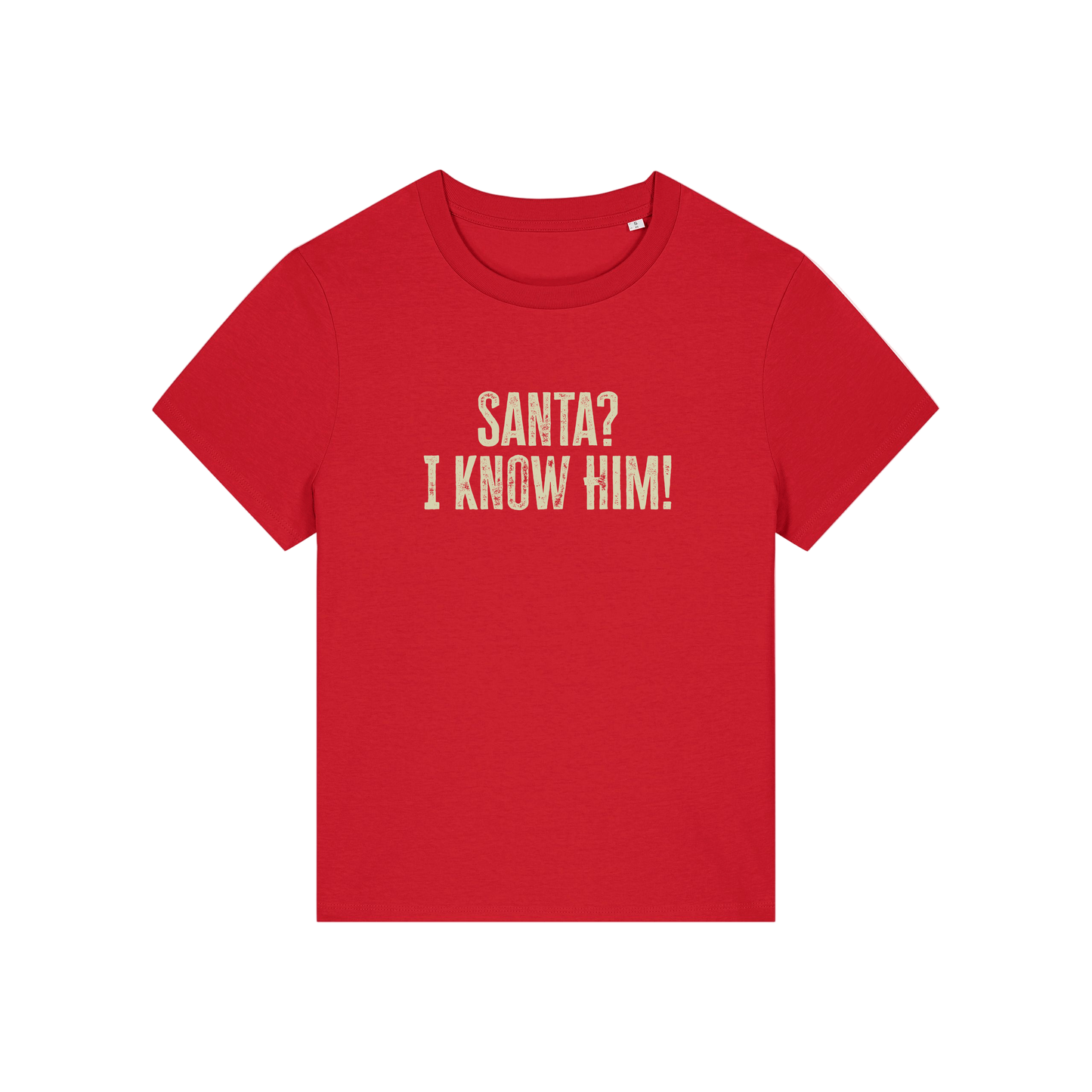 red christmas t-shirt with the slogan 'santa i know him'