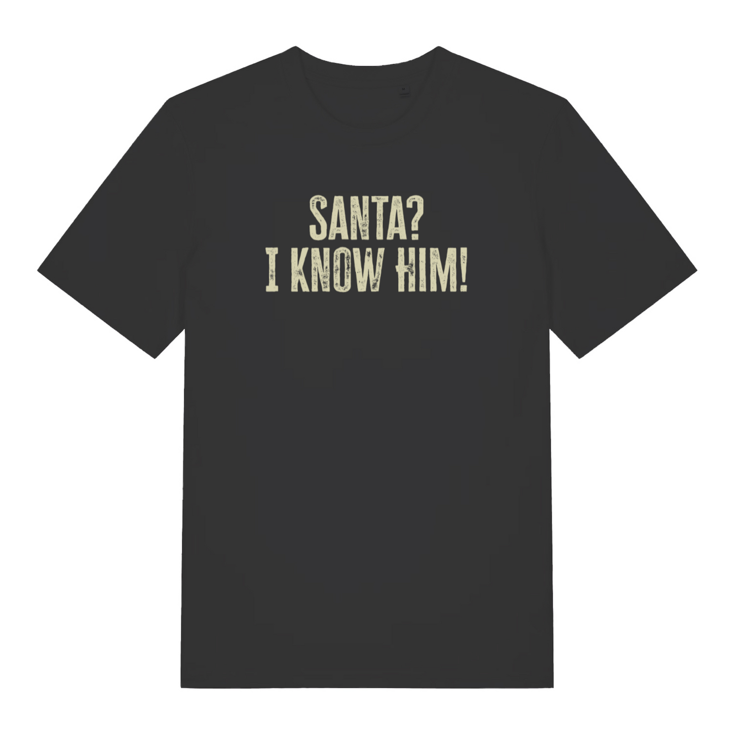 black christmas t-shirt with the slogan 'santa i know him'