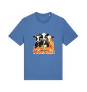 blue funny animal t-shirt with a graphic of  cows and the slogan 'Lactose Tolerant' 