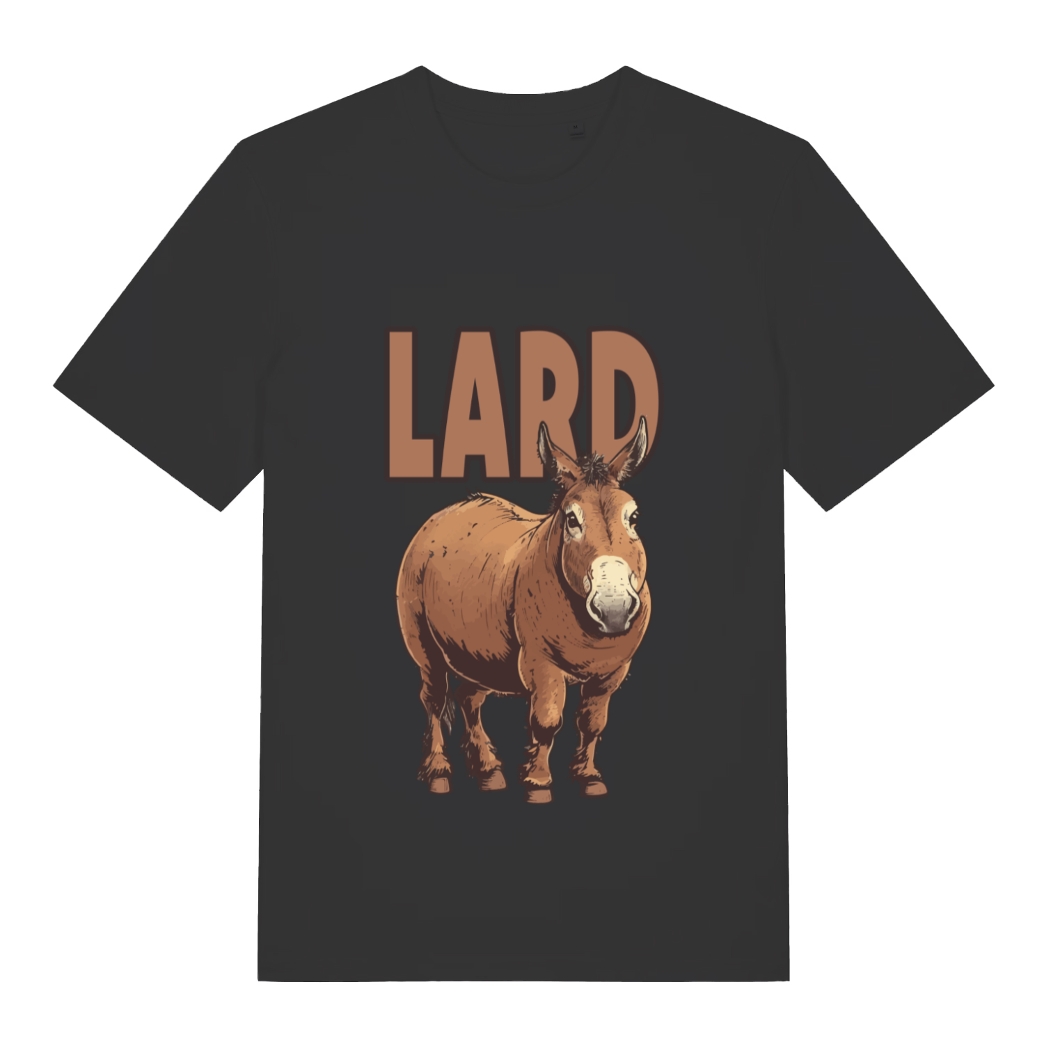 Black Lard Ass funny graphic t-shirt with chubby donkey and bold “LARD” text creating donkey pun  