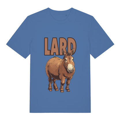 Blue Lard Ass funny graphic t-shirt featuring round donkey and “LARD” lettering for lard ass joke  