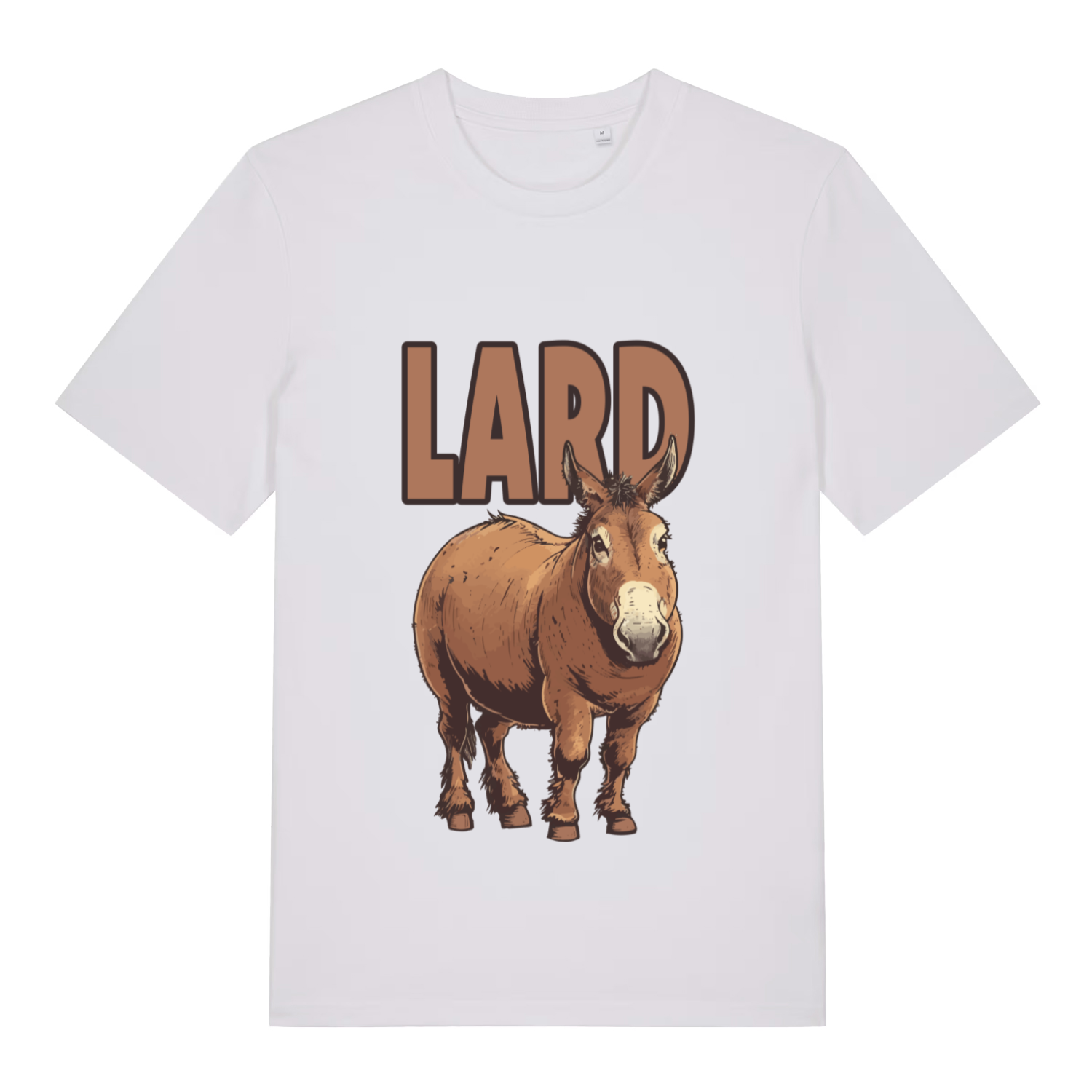 White Lard Ass funny graphic t-shirt displaying chubby donkey and “LARD” text pun  