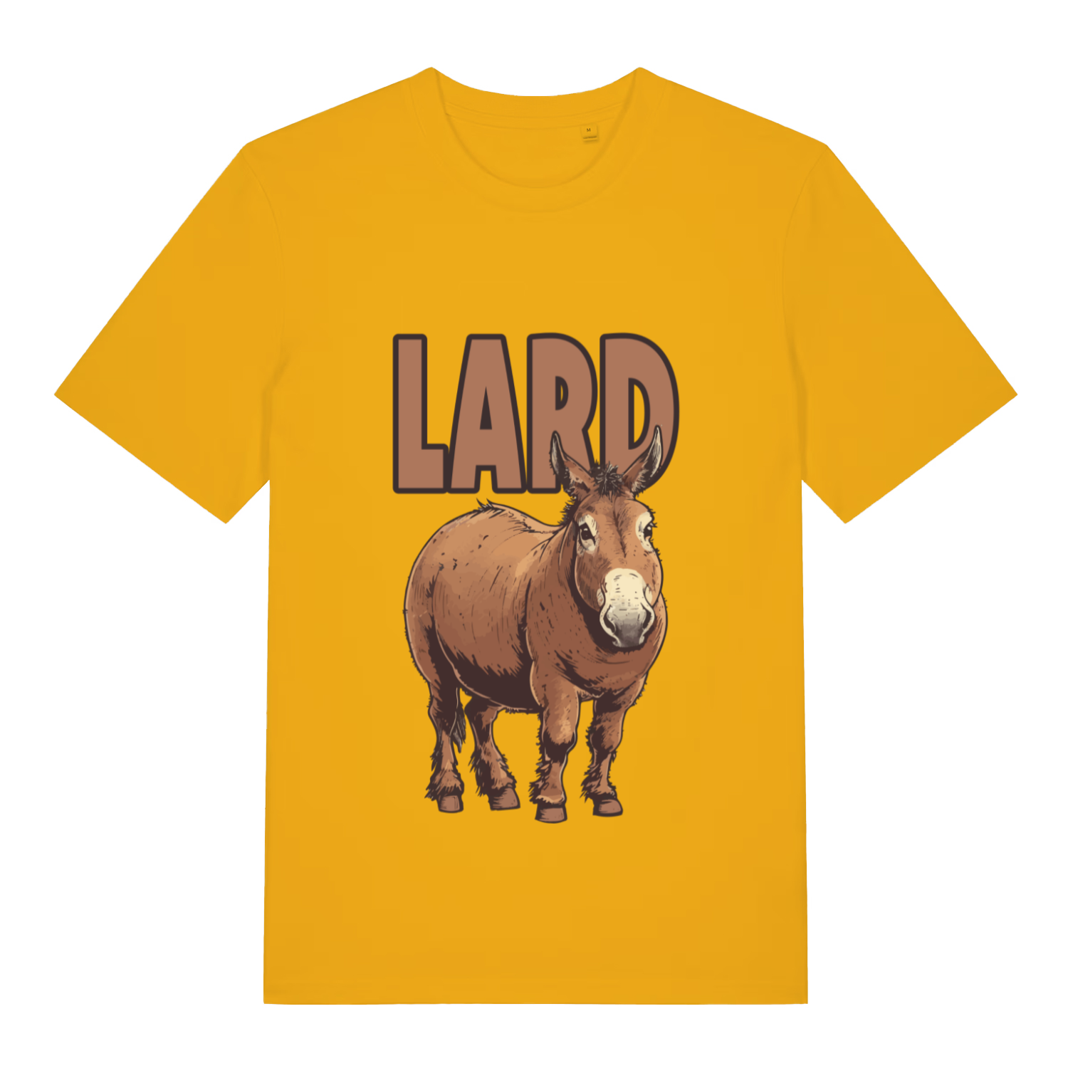 Yellow Lard Ass funny graphic t-shirt with round donkey and sharp “LARD” lettering  