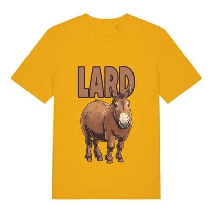 Yellow Lard Ass funny graphic t-shirt with round donkey and sharp “LARD” lettering  