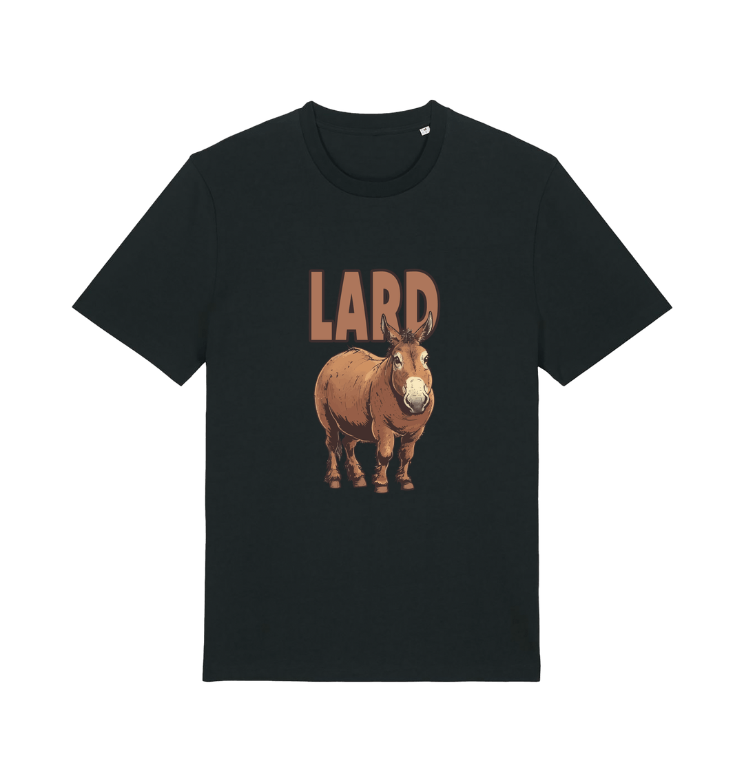 Black funny animal t-shirt with a donkey graphic and the slogan 'LARD' 