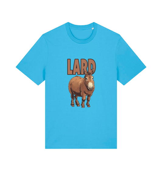 blue funny animal t-shirt with a donkey graphic and the slogan 'LARD' 