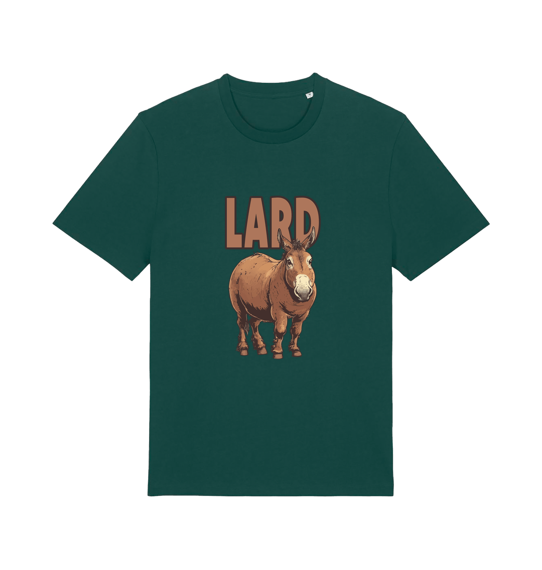 green funny animal t-shirt with a donkey graphic and the slogan 'LARD' 