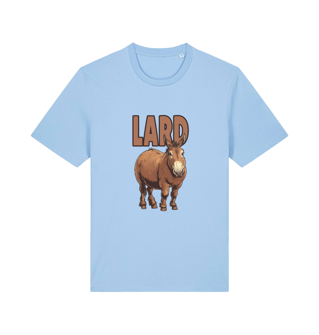 light blue funny animal t-shirt with a donkey graphic and the slogan 'LARD' 