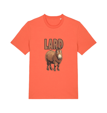 orange funny animal t-shirt with a donkey graphic and the slogan 'LARD' 