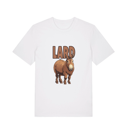 white funny animal t-shirt with a donkey graphic and the slogan 'LARD' 