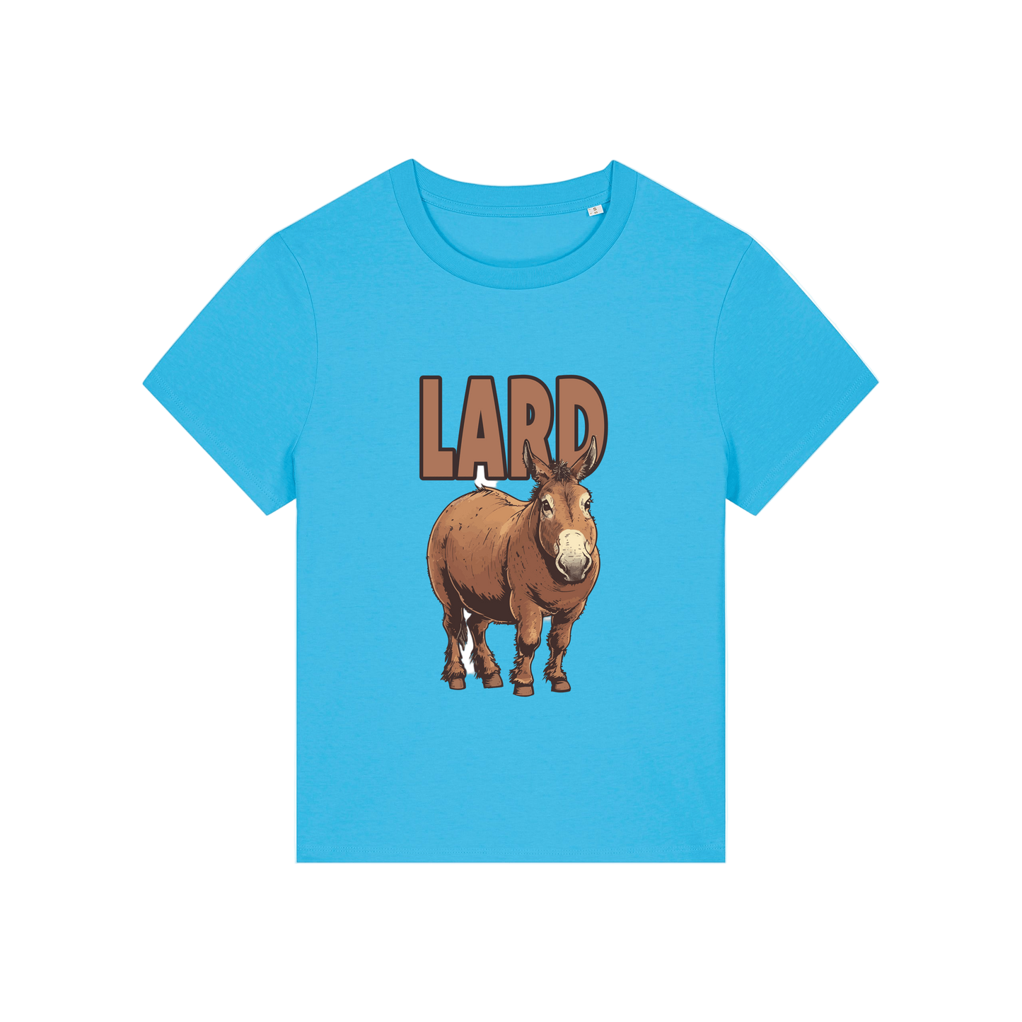 blue funny offensive t-shirt with  cartoon donkey and the slogan 'lard ass'