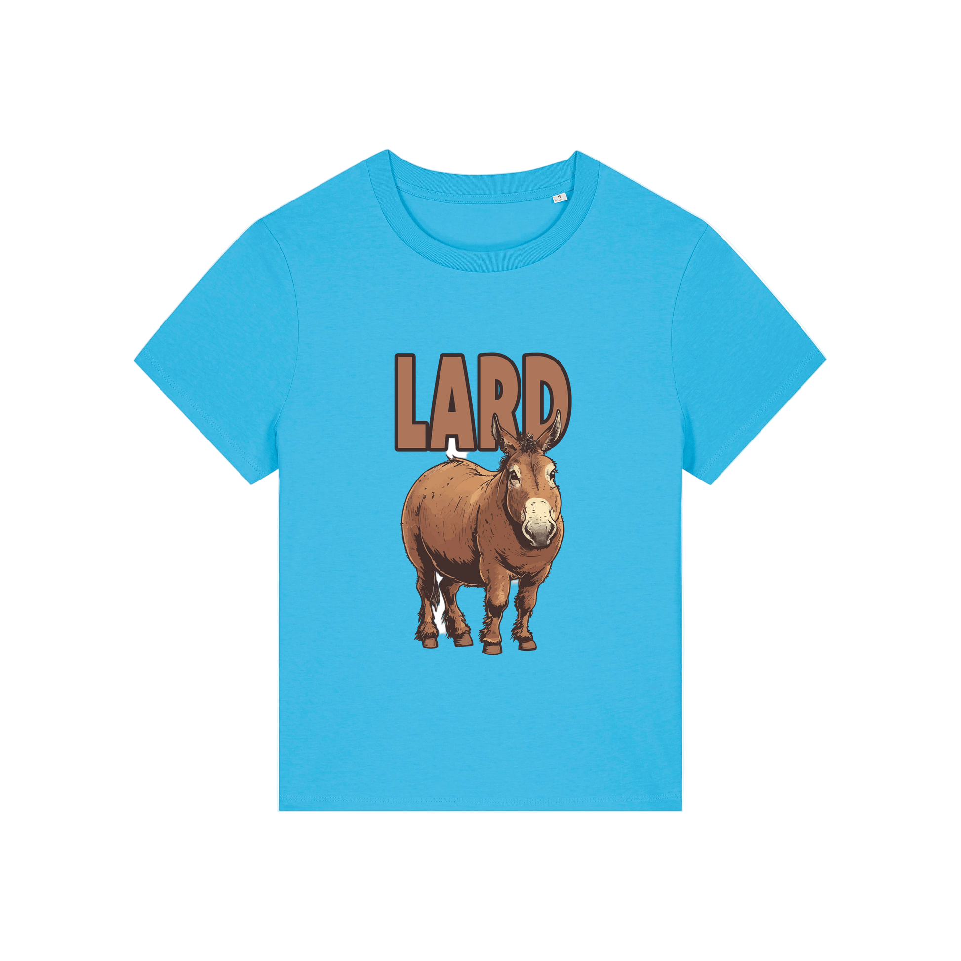 blue funny offensive t-shirt with  cartoon donkey and the slogan 'lard ass'