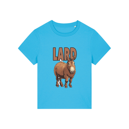 blue funny offensive t-shirt with  cartoon donkey and the slogan 'lard ass'