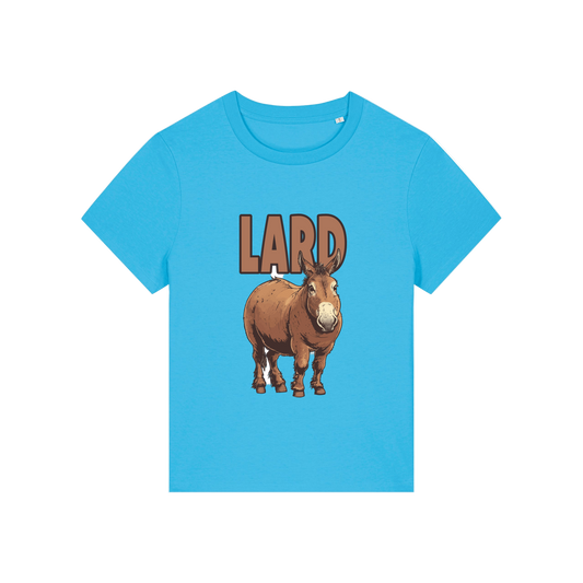 blue funny offensive t-shirt with  cartoon donkey and the slogan 'lard ass'