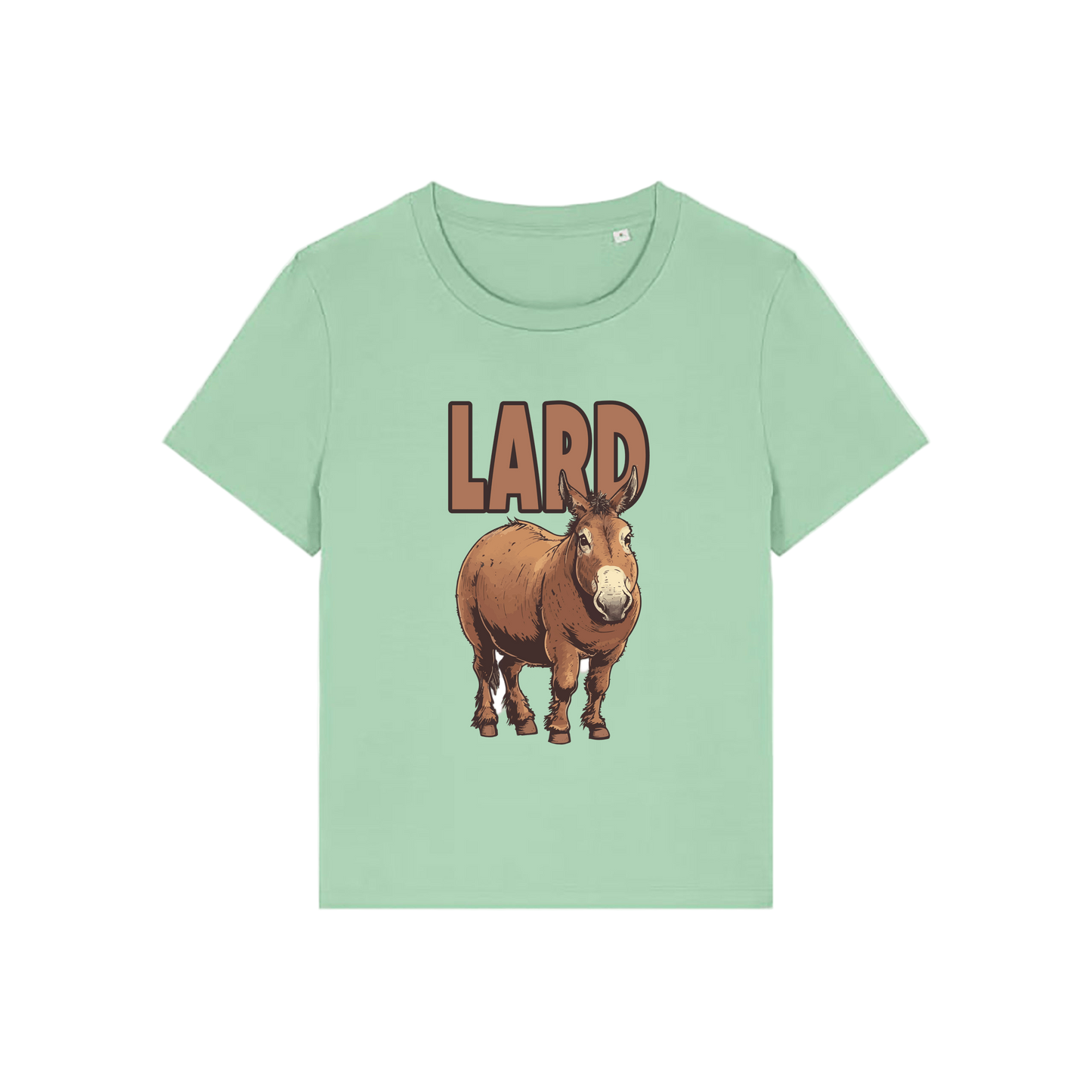 green funny offensive t-shirt with  cartoon donkey and the slogan 'lard ass'