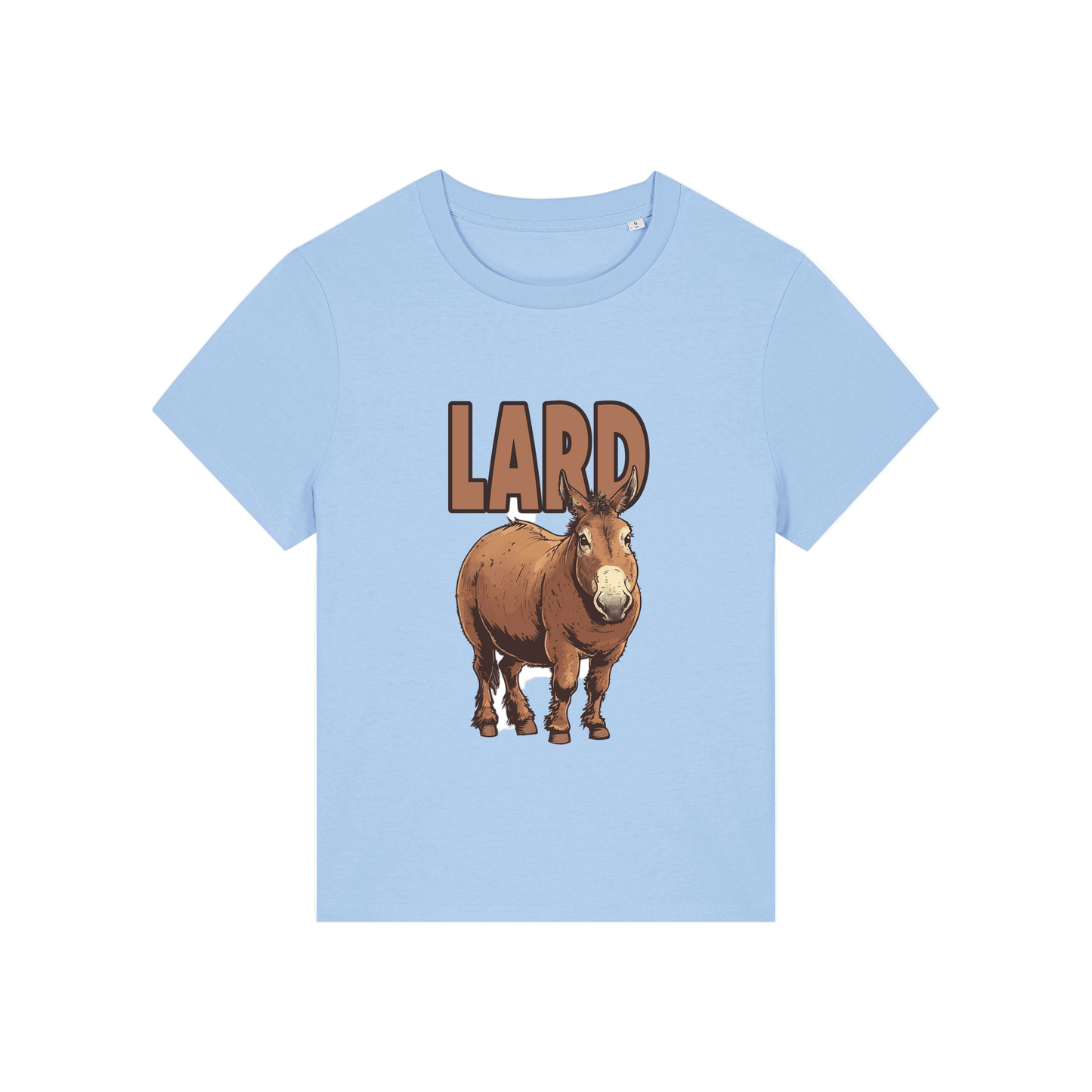 light blue funny offensive t-shirt with  cartoon donkey and the slogan 'lard ass'