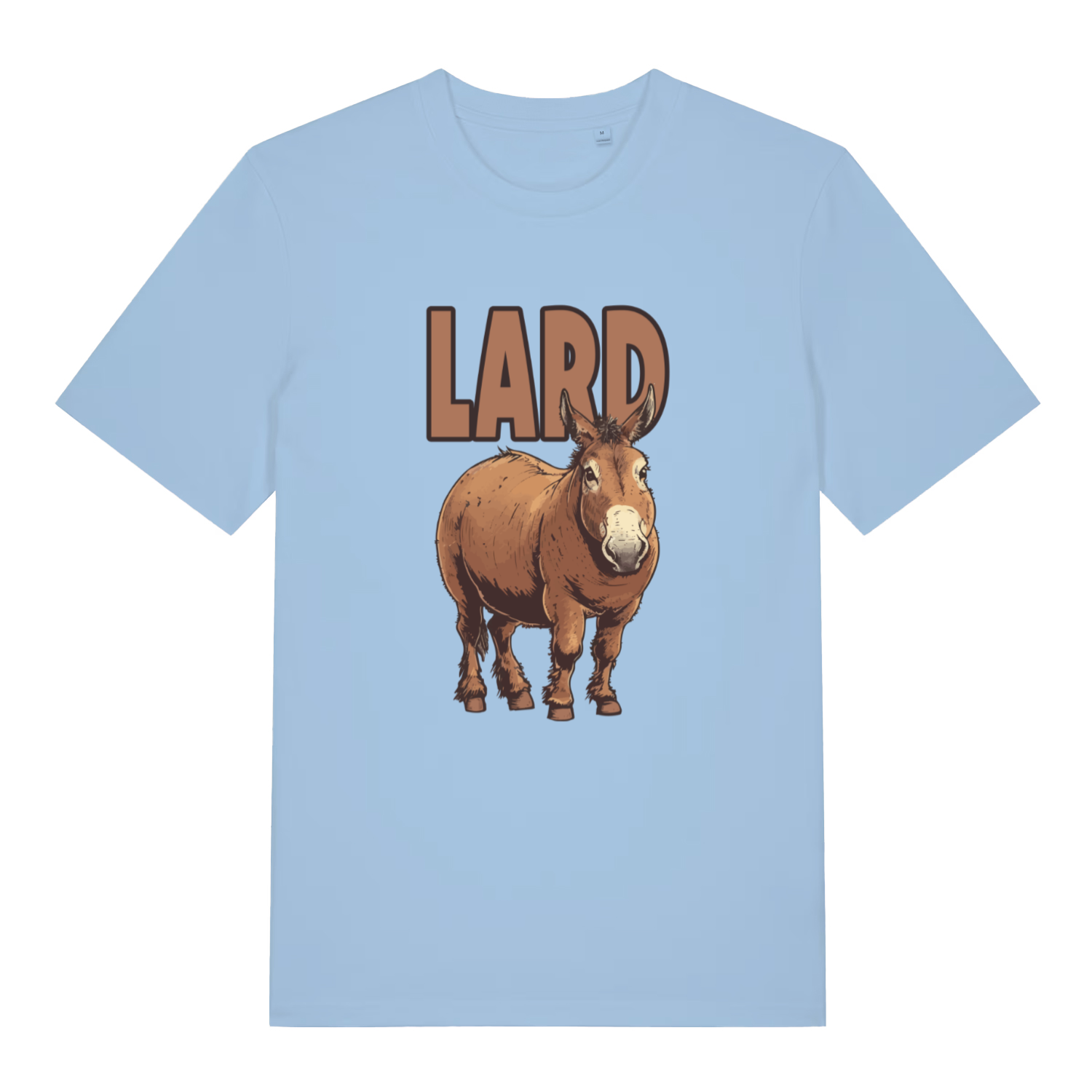 light blue women's funny animal t-shirt with a donkey graphic and 'LARD' text 