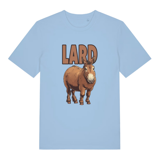light blue women's funny animal t-shirt with a donkey graphic and 'LARD' text 