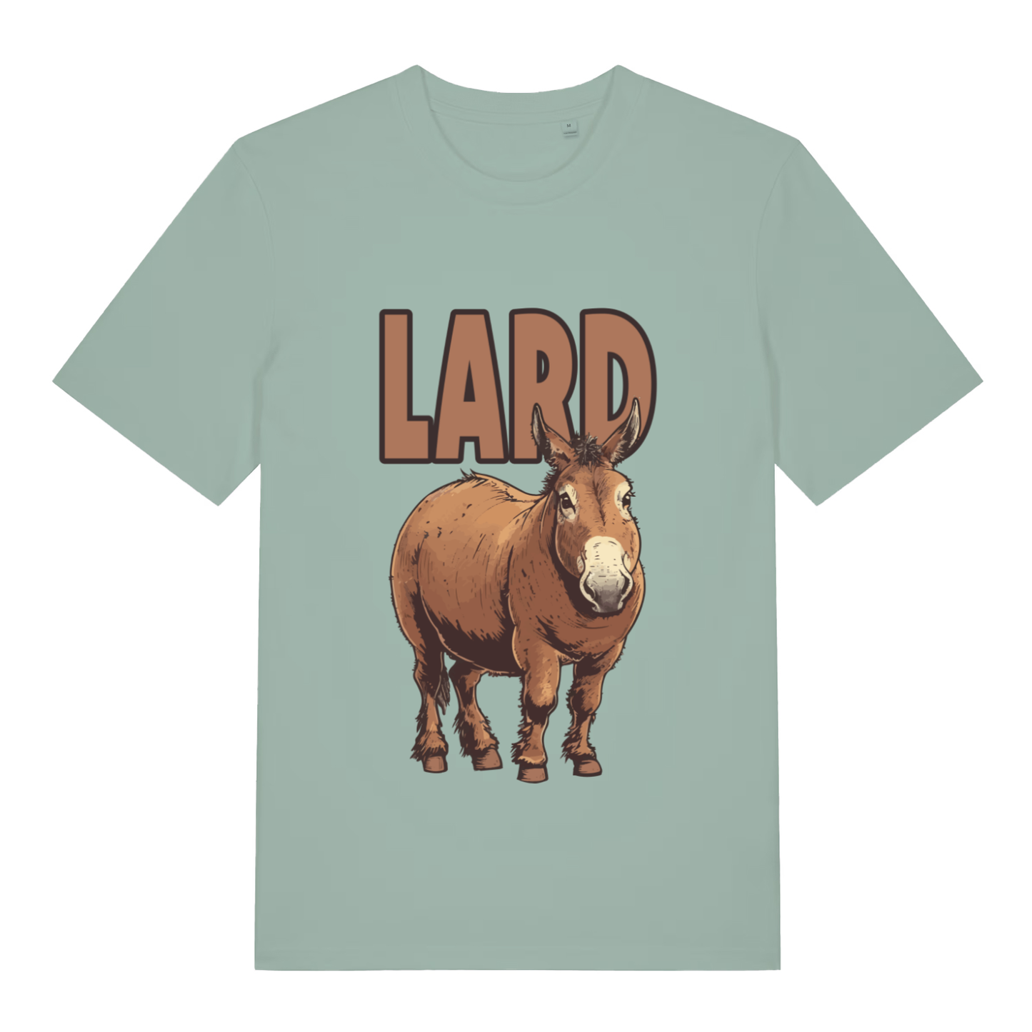 Light green women's Lard Ass funny graphic t-shirt with chubby donkey and bold “LARD” text creating donkey pun  