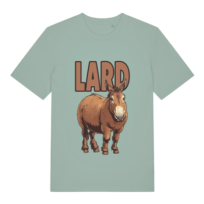 Light green women's Lard Ass funny graphic t-shirt with chubby donkey and bold “LARD” text creating donkey pun  