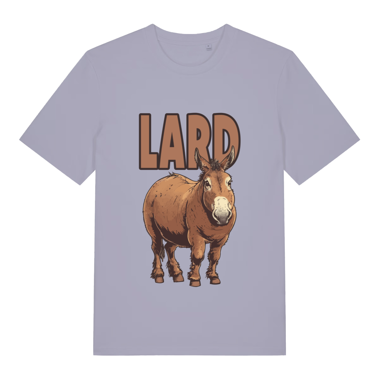 Light purple women's Lard Ass funny graphic t-shirt featuring round donkey and “LARD” lettering for lard ass joke  