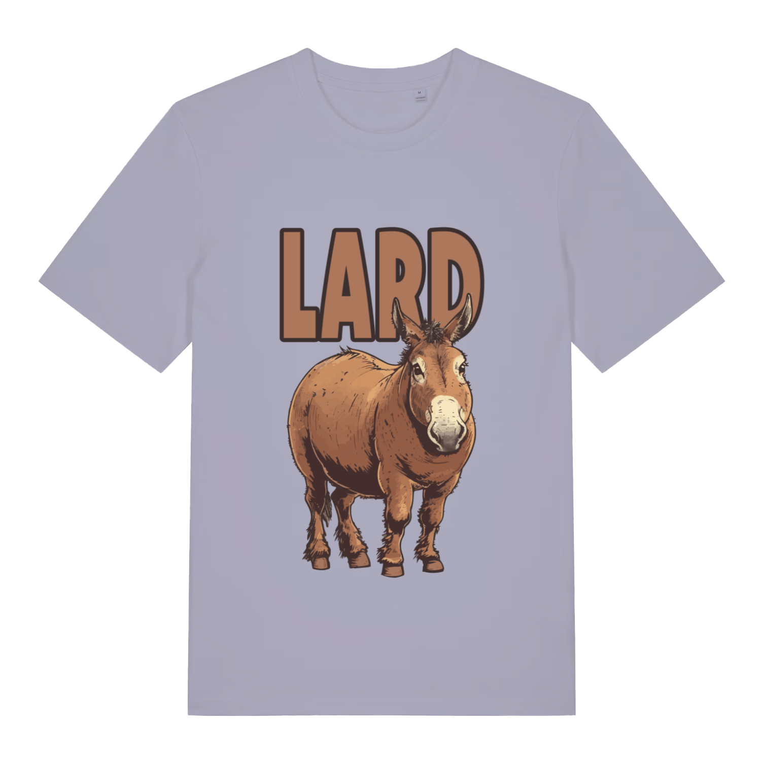 Light purple women's Lard Ass funny graphic t-shirt featuring round donkey and “LARD” lettering for lard ass joke  