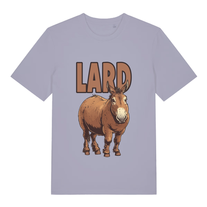 Light purple women's Lard Ass funny graphic t-shirt featuring round donkey and “LARD” lettering for lard ass joke  