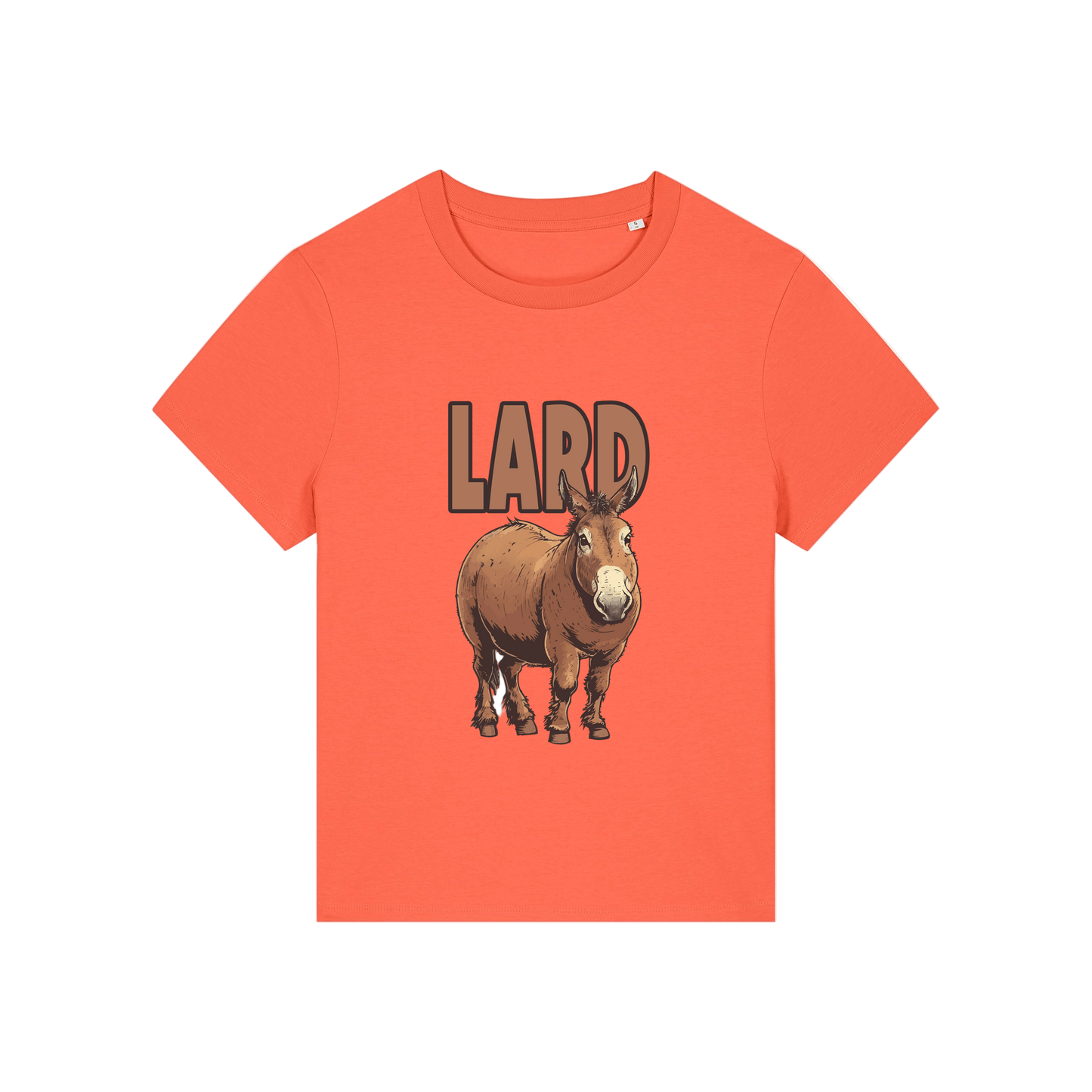 orange funny offensive t-shirt with  cartoon donkey and the slogan 'lard ass'