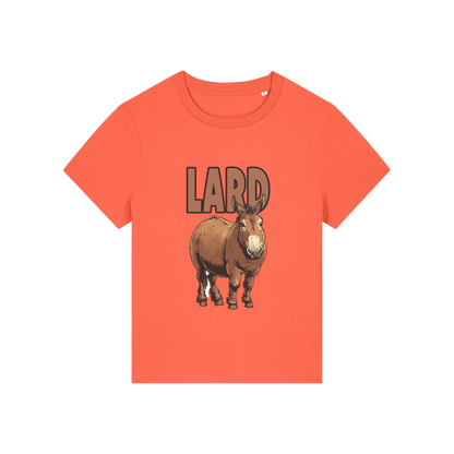 orange funny offensive t-shirt with  cartoon donkey and the slogan 'lard ass'