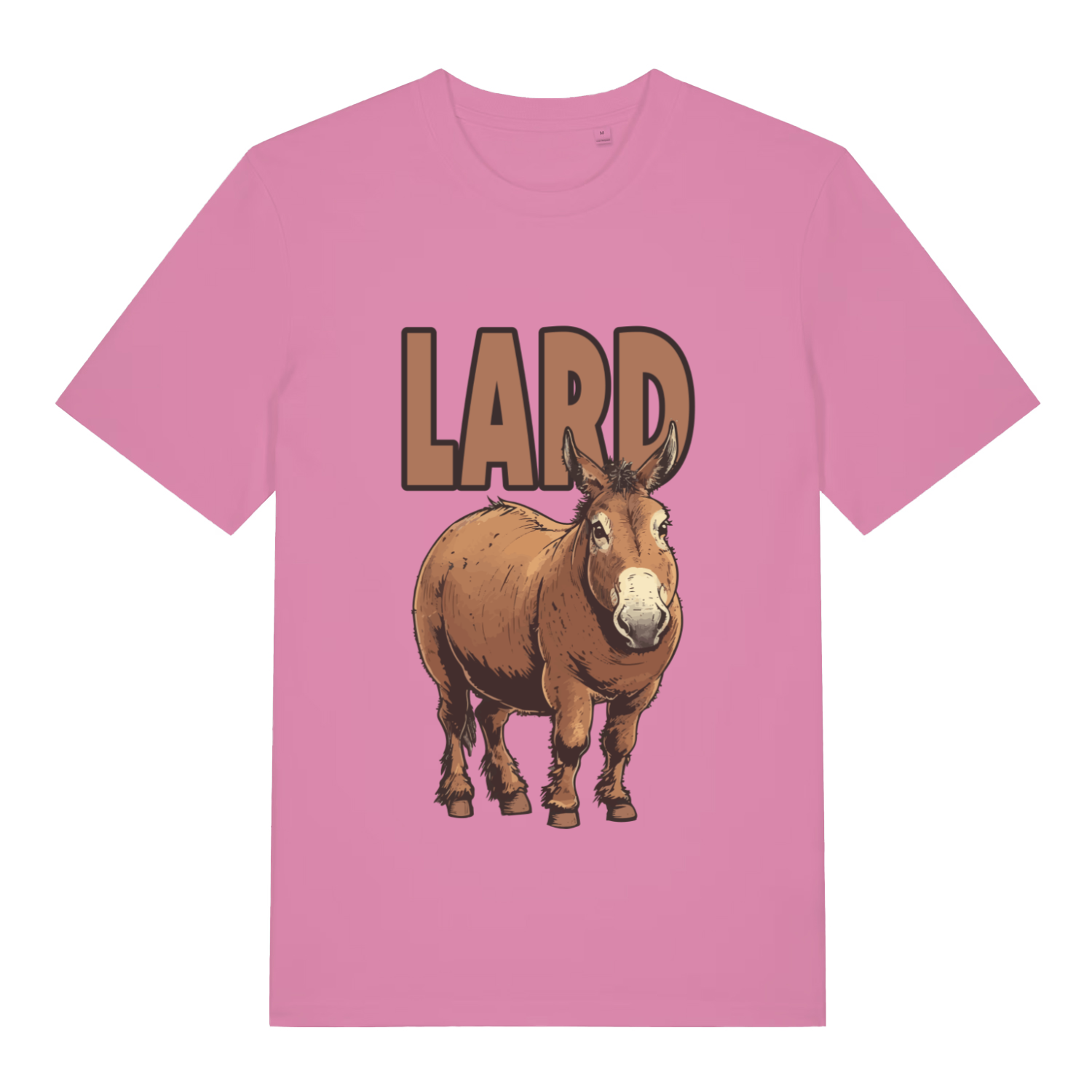 Pink women's Lard Ass funny graphic t-shirt with donkey illustration and bold “LARD” design  