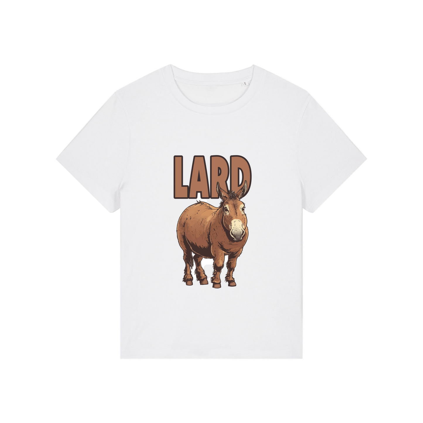white funny offensive t-shirt with  cartoon donkey and the slogan 'lard ass'