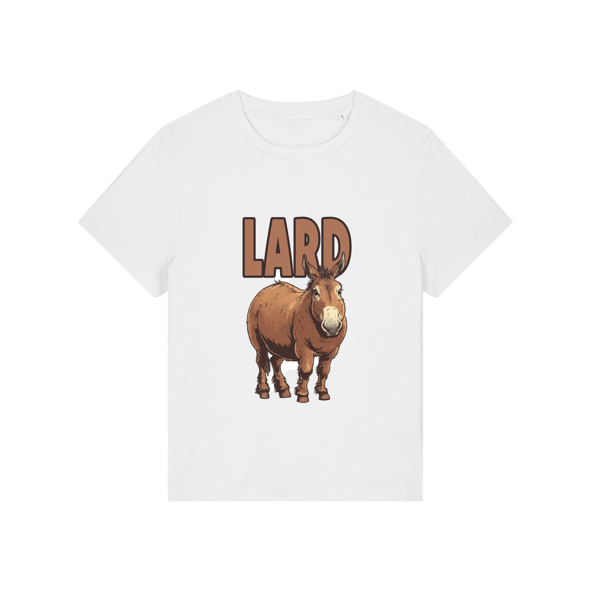 white funny offensive t-shirt with  cartoon donkey and the slogan 'lard ass'