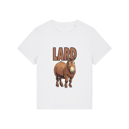 white funny offensive t-shirt with  cartoon donkey and the slogan 'lard ass'