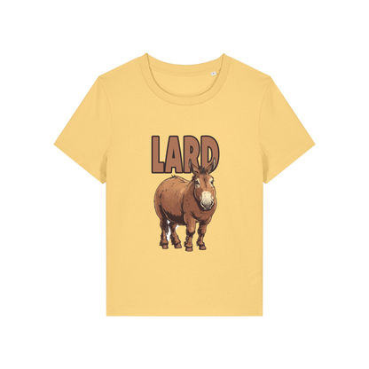 yellow funny offensive t-shirt with  cartoon donkey and the slogan 'lard ass'