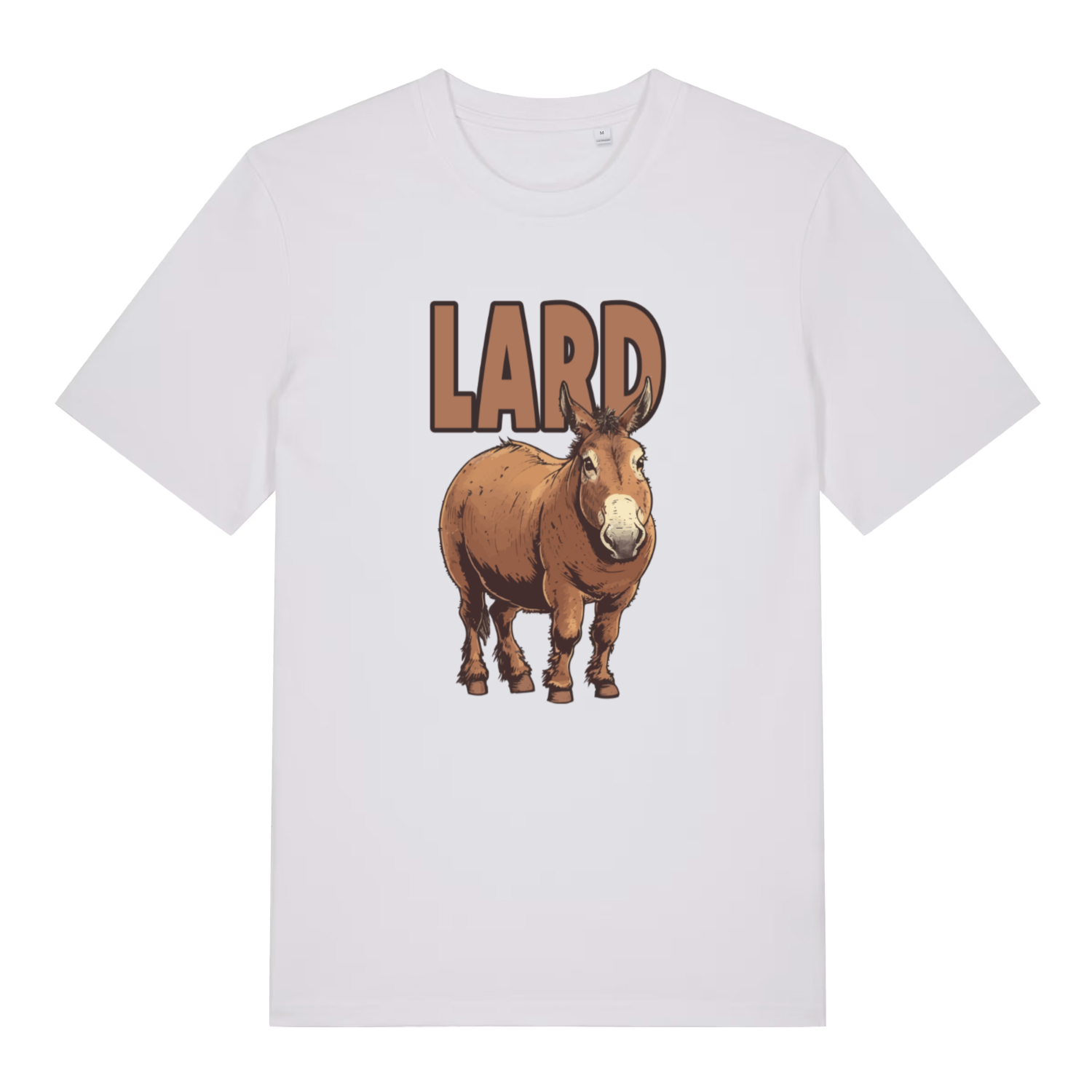 white funny animal t-shirt with a donkey graphic and the text 'LARD' 