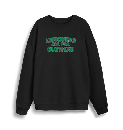back christmas sweater with the slogan 'leftovers are for quitters'