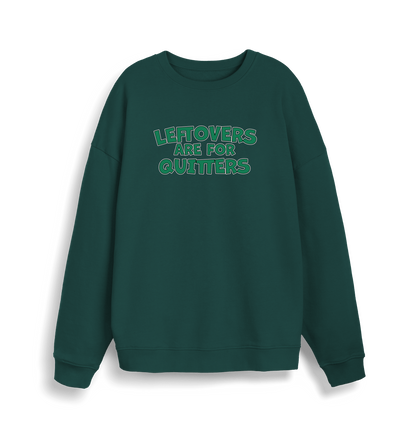green christmas sweater with the slogan 'leftovers are for quitters'
